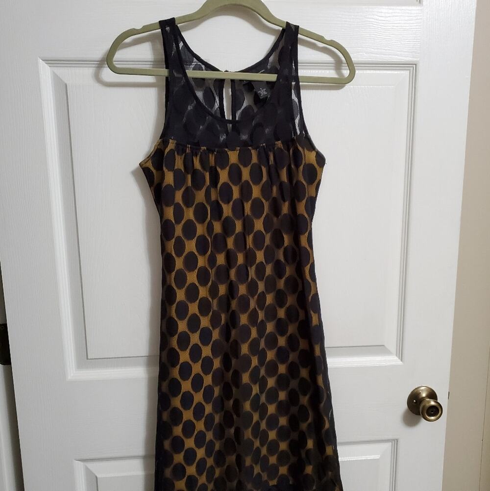 INC sleeveless sheath dress Black sheer lace over Gold Size S